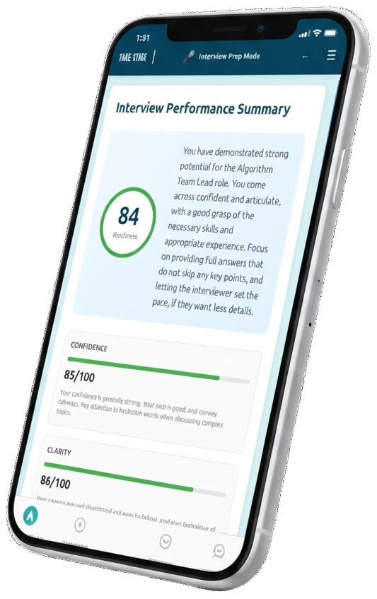 TakeStage feedback interface